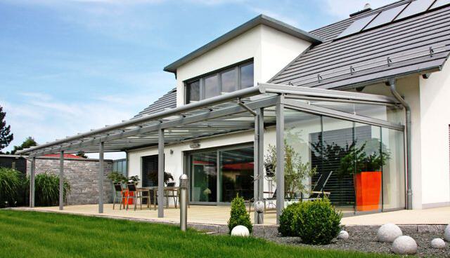 Wunderschönes Terrassendach T150 von Erhardt, Farbe RAL 9007 Terrassendesign24